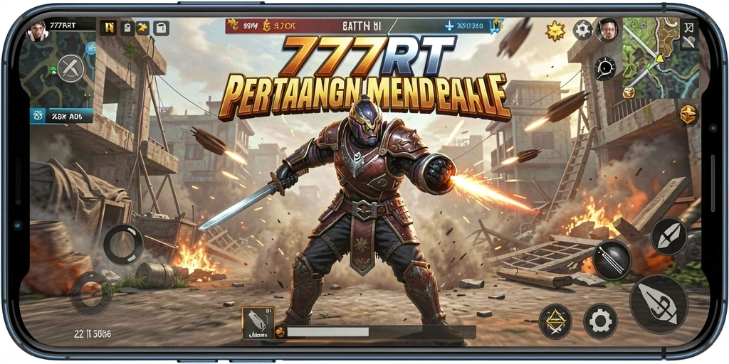Screenshot 777RT menunjukkan aksi seru dalam pertempuran Battle Royale.