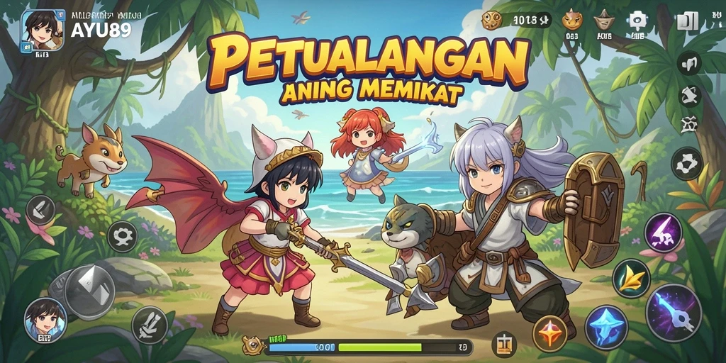Tampilan gameplay AYU89 dengan karakter anime yang penuh warna.