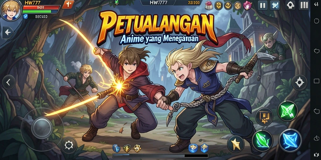 Tampilan gameplay HW777 dengan karakter anime yang dinamis.