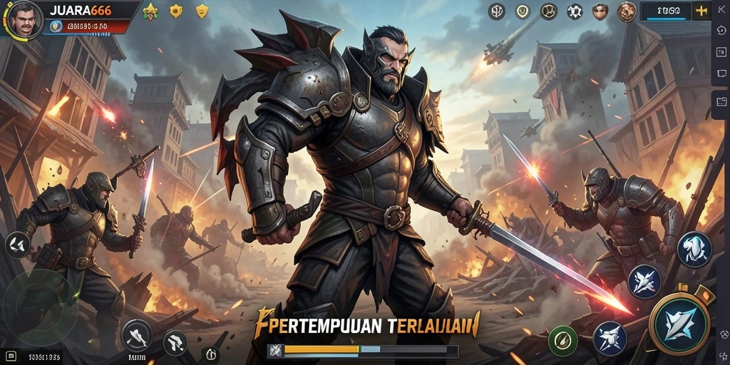 Tangkapan layar permainan JUARA666 menunjukkan aksi intens dalam pertempuran Battle Royale.