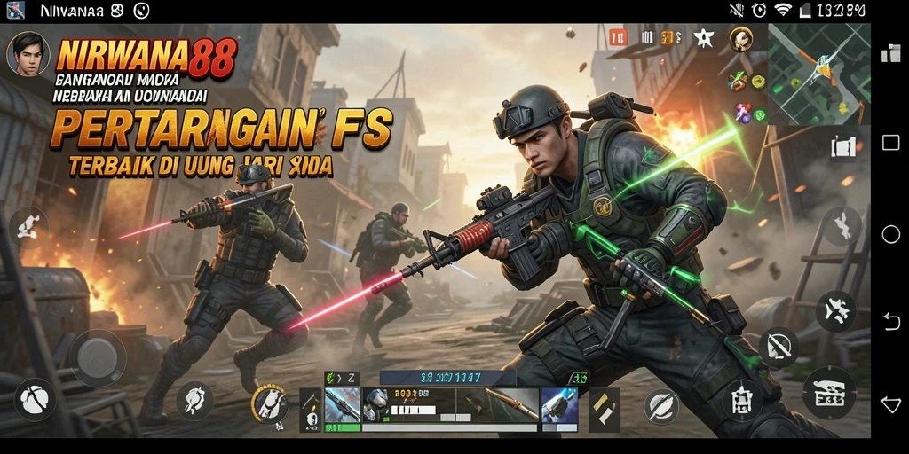 Tampilan gameplay mendebarkan dari NIRWANA88 di medan perang FPS.