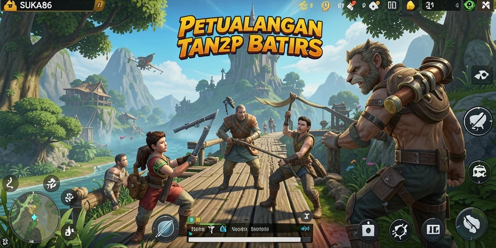 Screenshot gameplay SUKA86 menampilkan eksplorasi dunia terbuka yang luas.