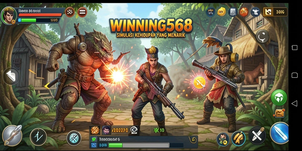 Screenshot gameplay WINNING568 yang menampilkan interaksi karakter.
